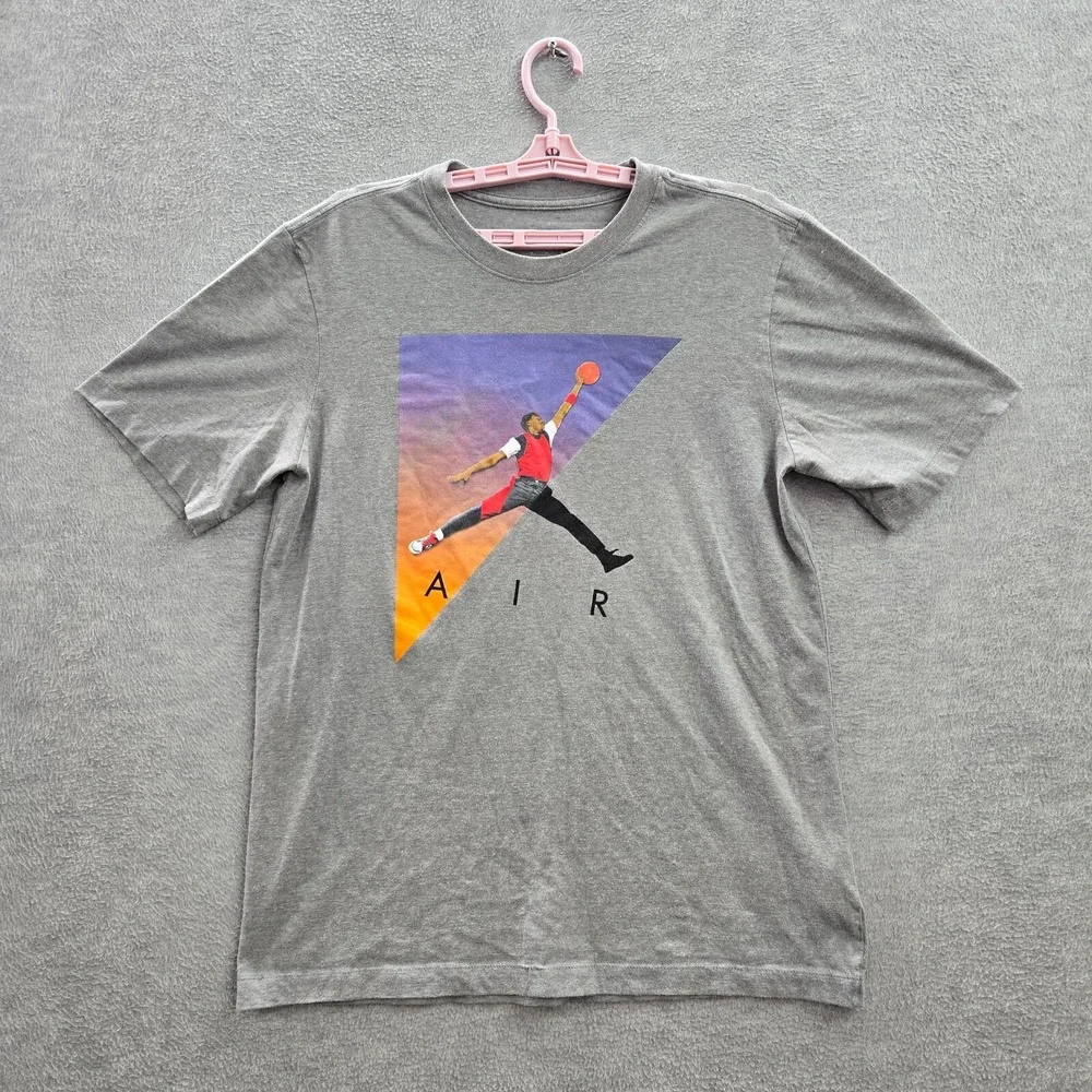Jordan Men Shirt M Gray Logo Jumpman Graphic Short Sleeve Cotton‎